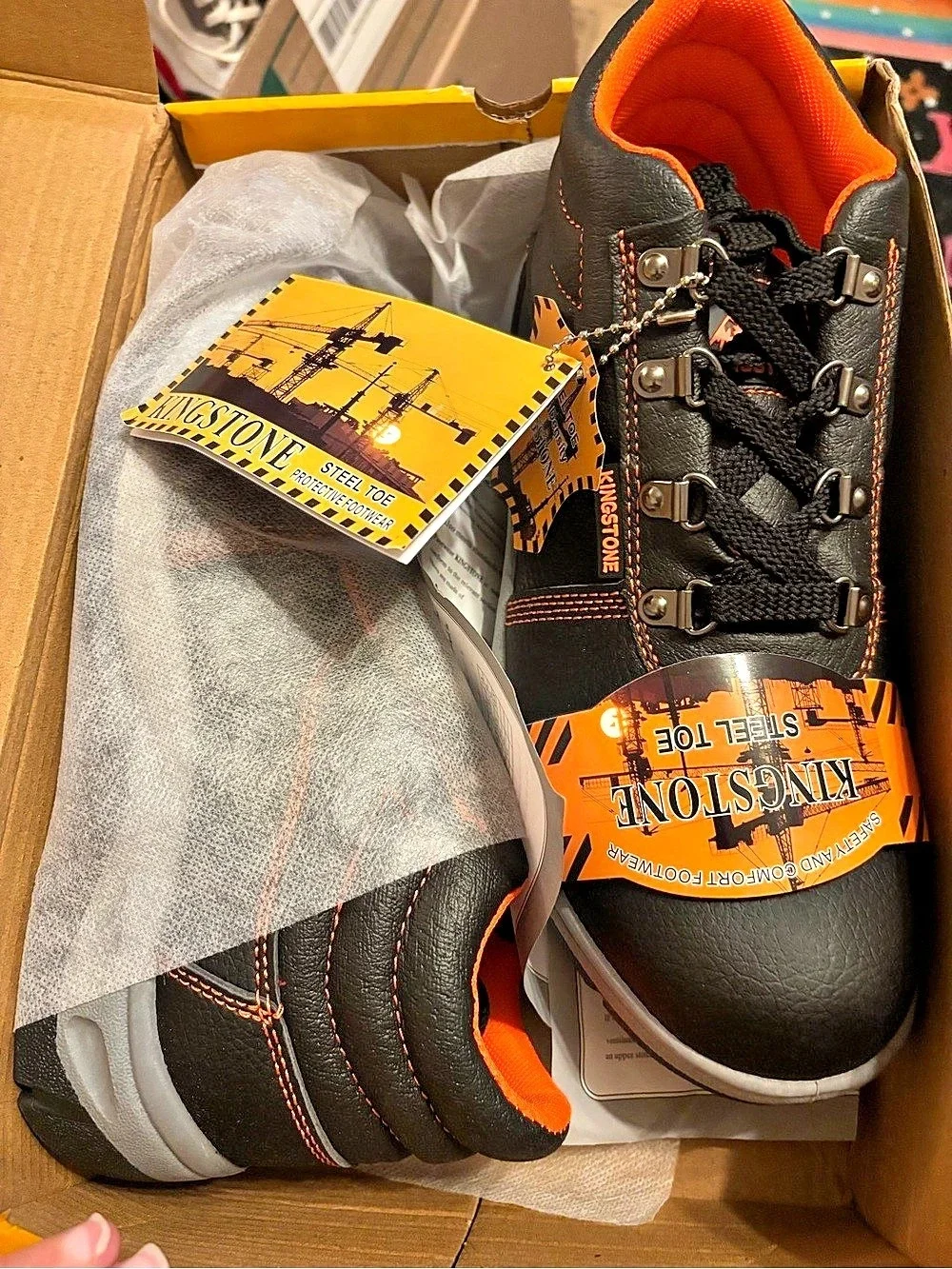 Kingstone WK517 Steel Toe Work Boots Black & Orange US 7 NWT